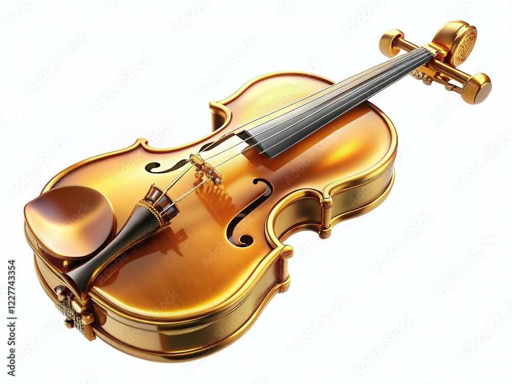 Fototapeta premium Classic Golden Violin Isolated on White Background - High-Resolution 3D Render Stock Photo