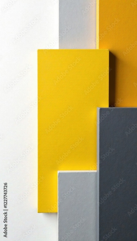 Fototapeta premium Gray and yellow abstract squares on a white surface , Surface, Abstract, Colors