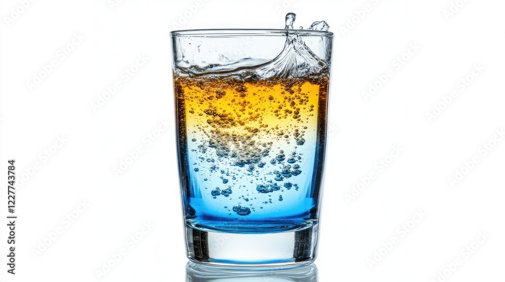 A tall glass of a colorful drink, captured against a white background with the liquid and glass highlighted A tall glass of a colorful drink, captured against a white background with the liquid and glass highlighted
