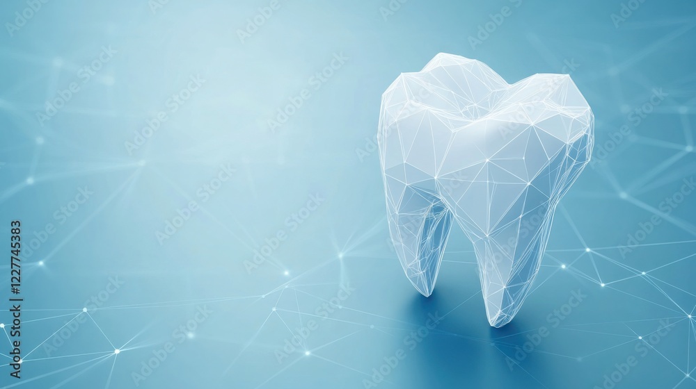 Fototapeta premium Futuristic 3D digital tooth with polygonal connections 