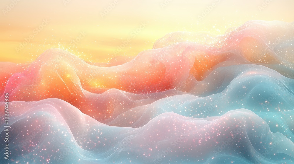 Fototapeta premium Soft, colorful waves with a dreamy, ethereal quality and sparkling highlights.