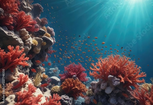 Wallpaper Mural School of small, colorful fish darting among the delicate red sea corals, red sea, corals Torontodigital.ca