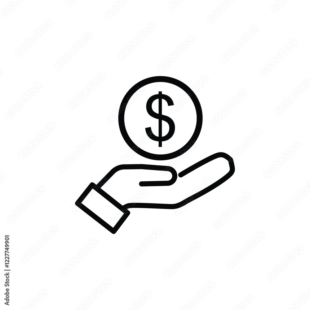 Salary, sell, money, business, buy, hand line icon. Simple outline style. Save, cash, coin, currency, dollar, finance concept. Vector illustration isolated on white Salary, sell, money, business, buy, hand line icon. Simple outline style. Save, cash, coin, currency, dollar, finance concept. Vector illustration isolated on white