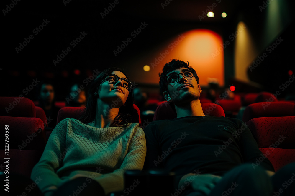 Fototapeta premium two people watching a movie at the cinema