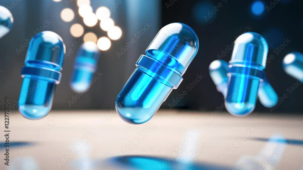 Close-up of blue medical capsules.Healthcare and medicine concept. Biotechnology and drug researchPharmacy,Medicine.4k motion video