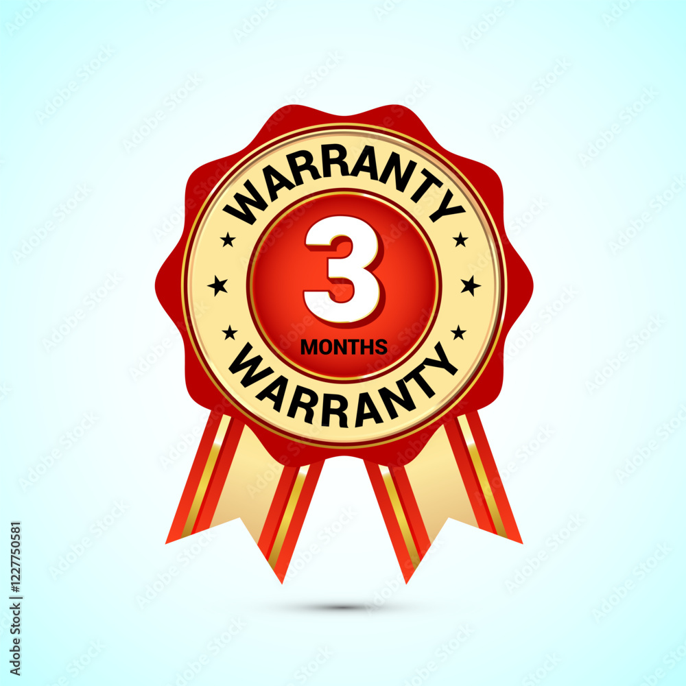 Advertising 3 months warranty gold and red color emblem, for label, icon, logo, badge, symbol, button Advertising 3 months warranty gold and red color emblem, for label, icon, logo, badge, symbol, button