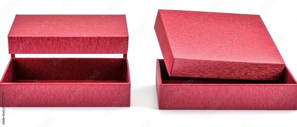 Naklejka premium Elegant red gift box set with open lid on white background
