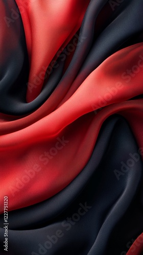 The image features red and black fabric swirled together. photo