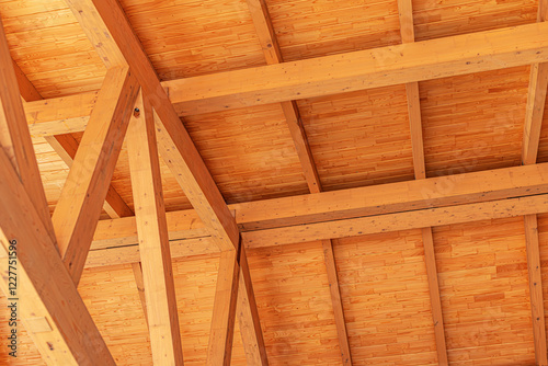 Obraz na płótnie Construction of a wooden roof of a frame house. w salonie