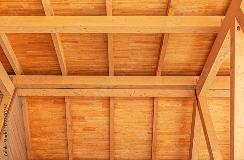Obraz na płótnie Construction of a wooden roof of a frame house. w salonie