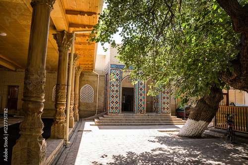 Inner courtyard and entrance to the ablution rooms inside the Kok Gumbaz mosque complex