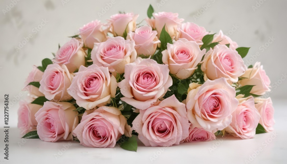 Pastel pink roses arranged in a loose bouquet against a creamy white background , bouquet, arrangement Pastel pink roses arranged in a loose bouquet against a creamy white background , bouquet, arrangement
