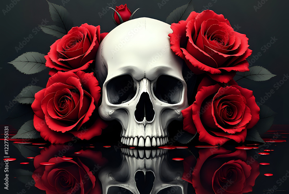 Skull and Roses: A Dark Gothic Fusion of Art and Nature Skull and Roses: A Dark Gothic Fusion of Art and Nature