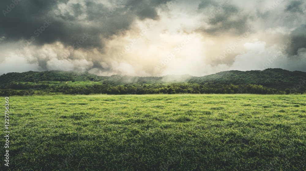 Dramatic storm clouds gathering over lush green field nature landscape rural environment atmospheric viewpoint tranquility concept Dramatic storm clouds gathering over lush green field nature landscape rural environment atmospheric viewpoint tranquility concept