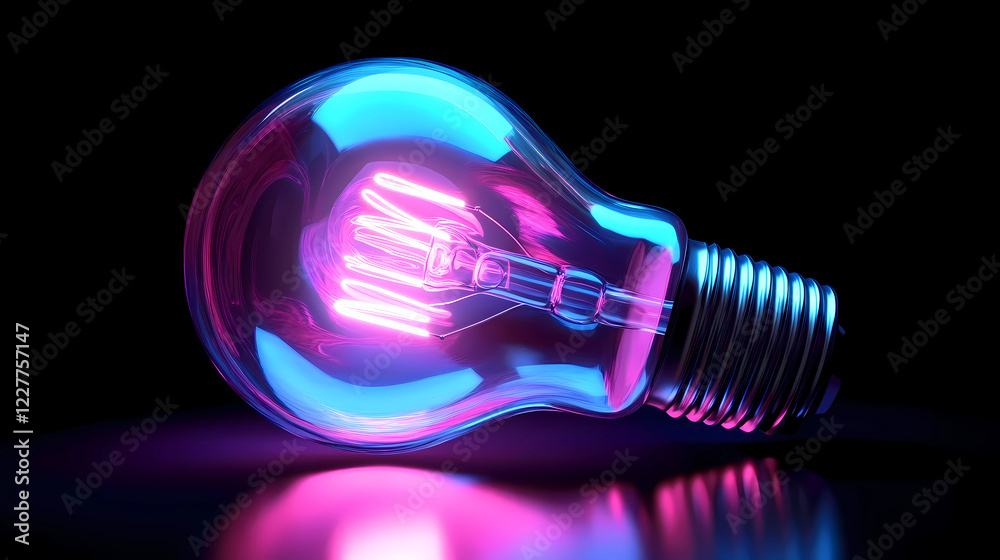 light bulb lying on its side, illuminated with a soft, pink and blue neon glow light bulb lying on its side, illuminated with a soft, pink and blue neon glow