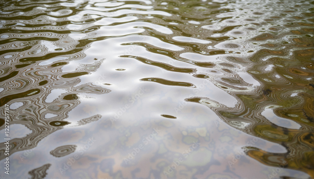 Rippling water surface reflecting natural scenery, Rainy Days Theme Rippling water surface reflecting natural scenery, Rainy Days Theme
