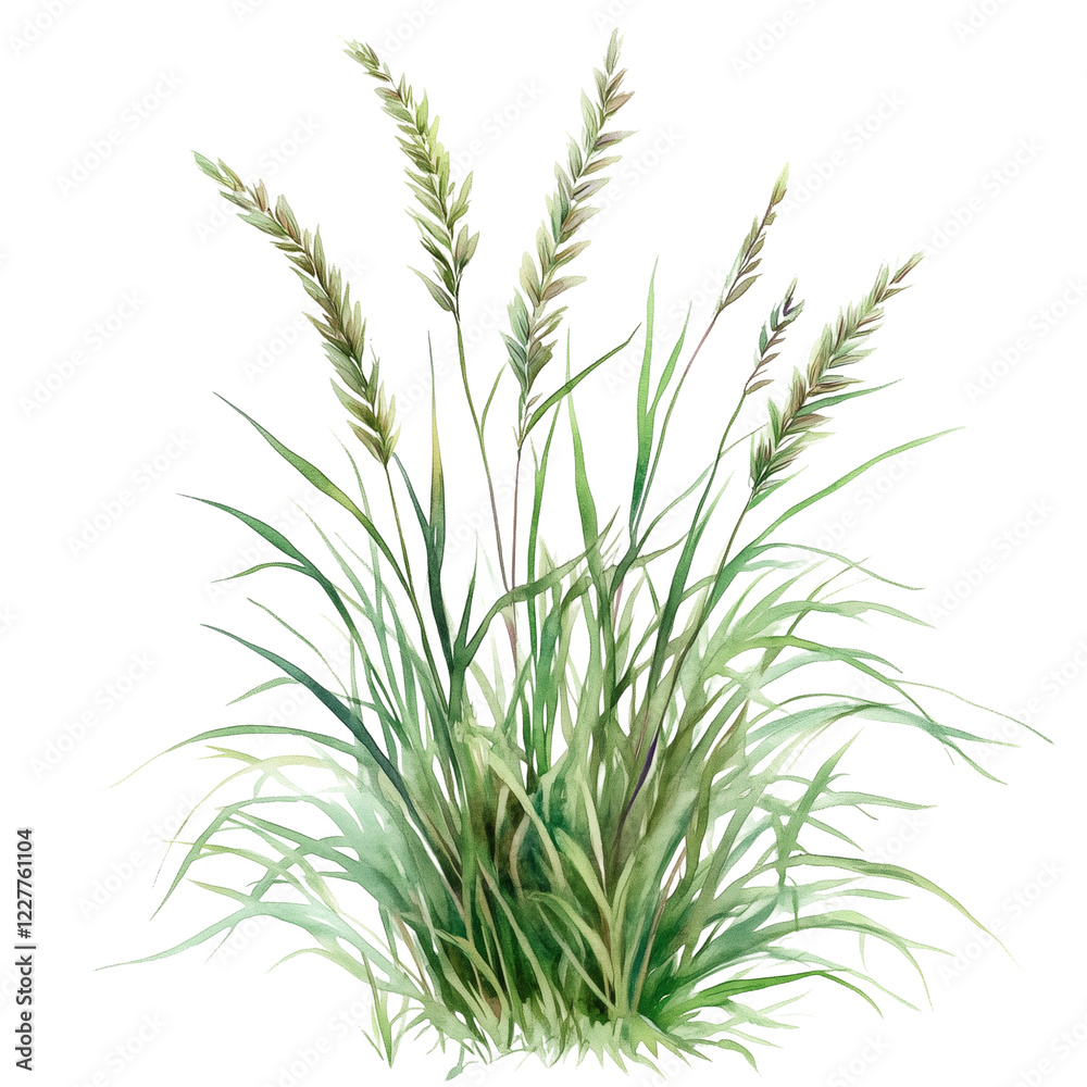 Fototapeta premium Vibrant Green Grass With Delicate Seed Heads Swaying Gently in the Breeze at Sunset in a Serene Natural Setting
