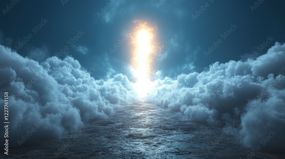 Obraz premium Celestial light beam above cloudscape, night