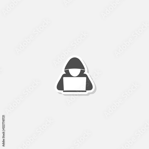 Computer hacker with laptop icon sticker isolated on gray background