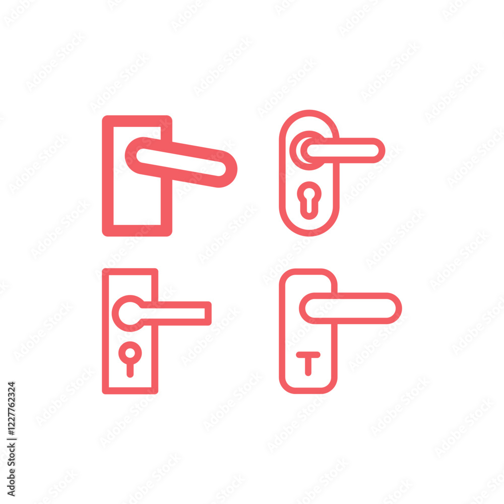 Lock vector, door handle icons set in trendy flat style Lock vector, door handle icons set in trendy flat style