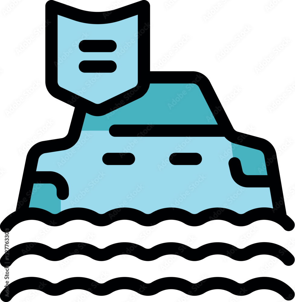 Cartoon island with shield provides a safe and secure environment amidst the waves Cartoon island with shield provides a safe and secure environment amidst the waves