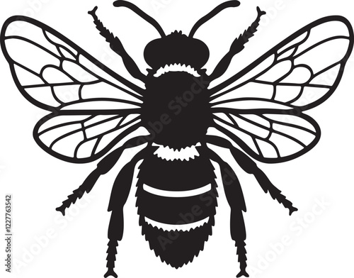 Vector illustration of a black bee icon in a silhouettes style. Honey Bee icon, bee isolated on white background