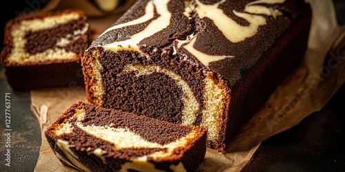 Homemade marble chocolate pound cake or loaf bread