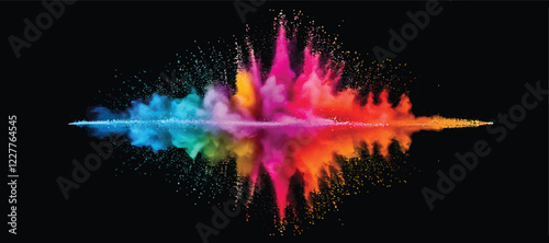 colorful pigment powder, explosion of colored powder exploding isolated on black background
