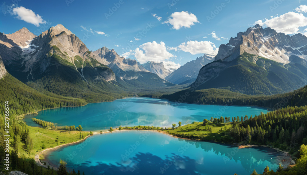 Obraz premium Breathtaking mountain lakes in a scenic national park landscape