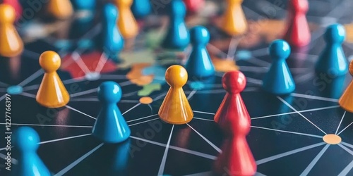 Colorful Game Pieces on Abstract Board Representing Social Connections in Strategy Gameplay