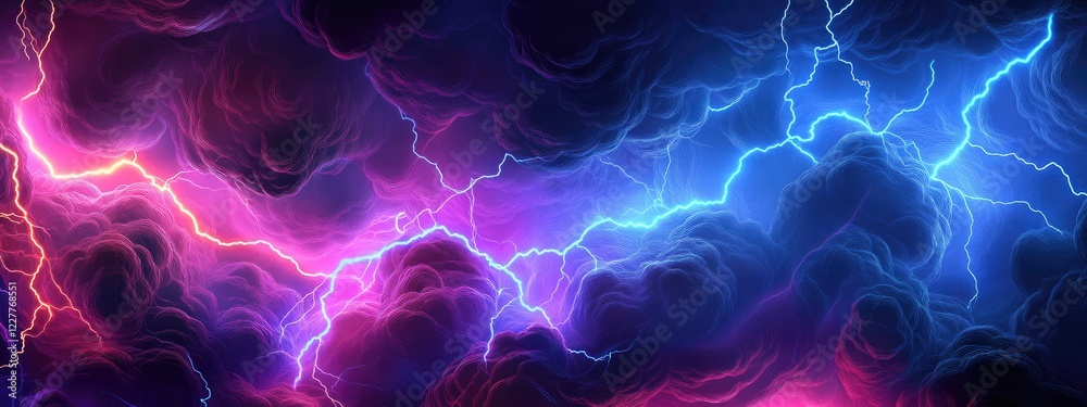 Dramatic lightning striking through a vibrant sky showcasing nature's power with electric discharges and heavy clouds for text space Dramatic lightning striking through a vibrant sky showcasing nature's power with electric discharges and heavy clouds for text space