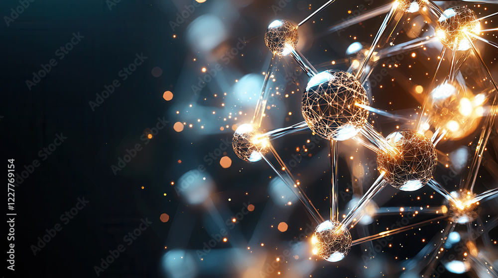 Obraz premium Futuristic atomic structure with glowing connections and particles