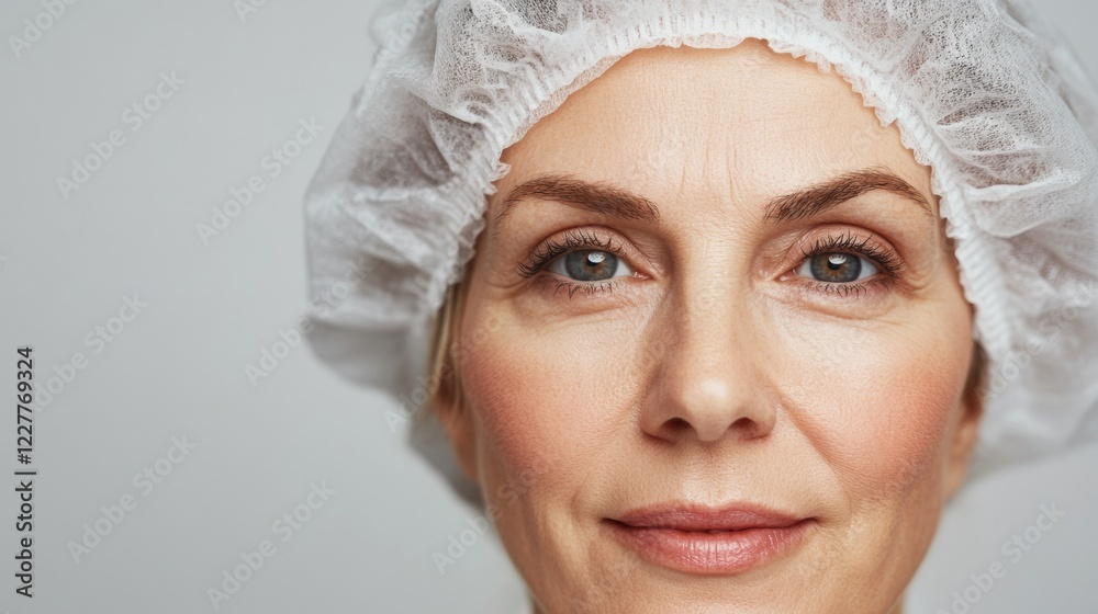 hand injecting a 40 to 50 year old woman into the face, rejuvenation or botox concept hand injecting a 40 to 50 year old woman into the face, rejuvenation or botox concept