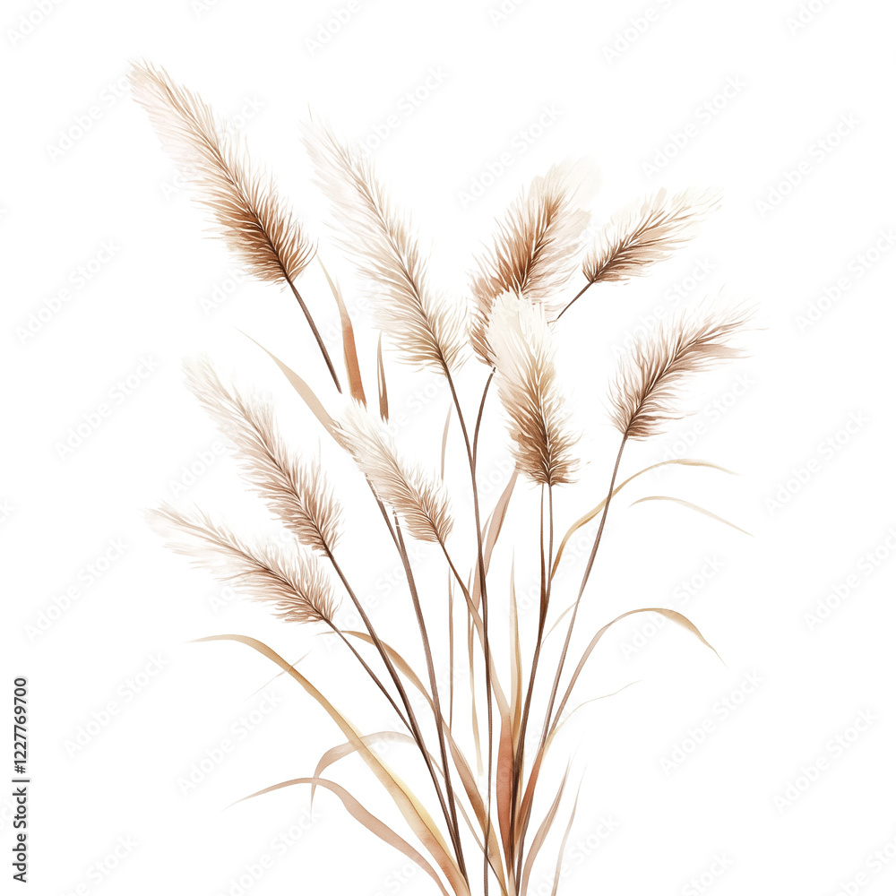 Decorative Arrangement of Fluffy Grass Stems in Soft Tones Against a Light Background Decorative Arrangement of Fluffy Grass Stems in Soft Tones Against a Light Background