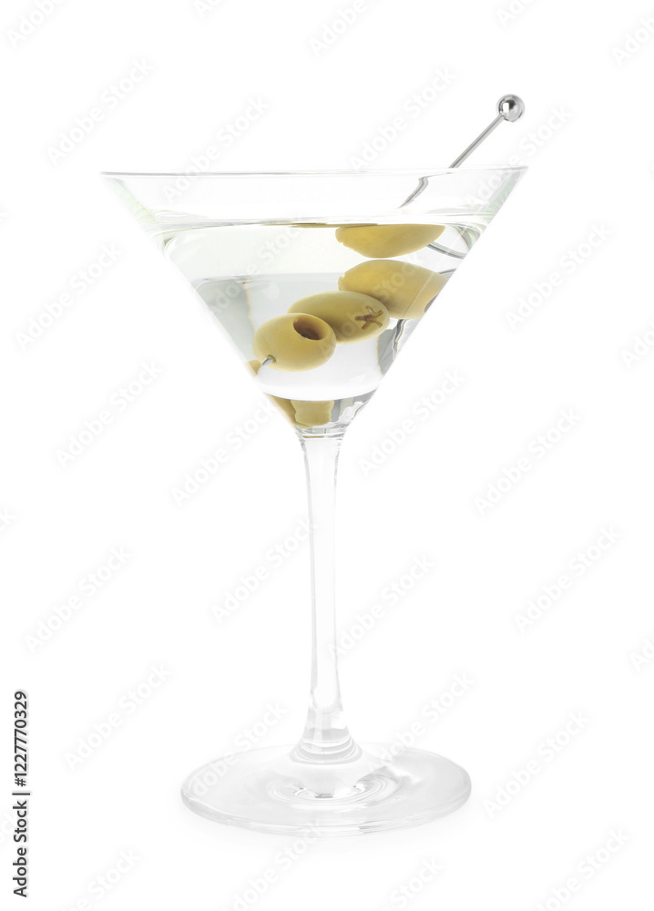 Martini cocktail with olives in glass isolated on white Martini cocktail with olives in glass isolated on white