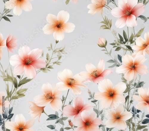 Wallpaper Mural Delicate watercolor flowers on white background, floral, watercolor, botanical Torontodigital.ca