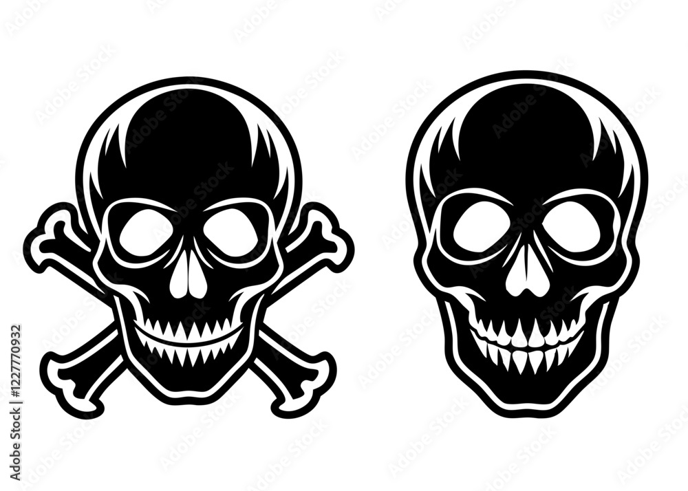 Skull Icons Black and White Minimalist Design Vector Graphics Skull Icons Black and White Minimalist Design Vector Graphics