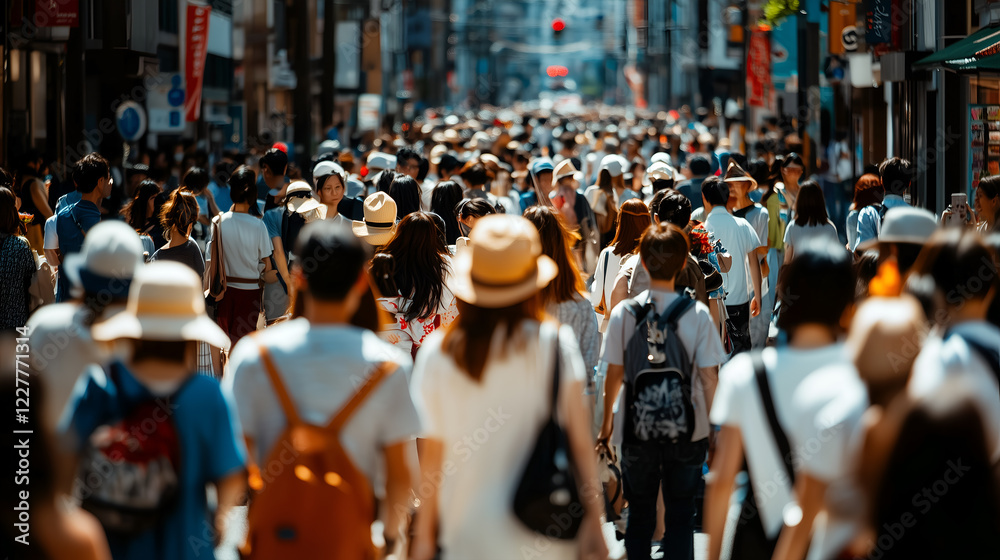 custom made wallpaper toronto digitalOverhead perspective of crowd of diverse people walking down a busy city street, capturing movement, urban lifestyle, and social gatherings