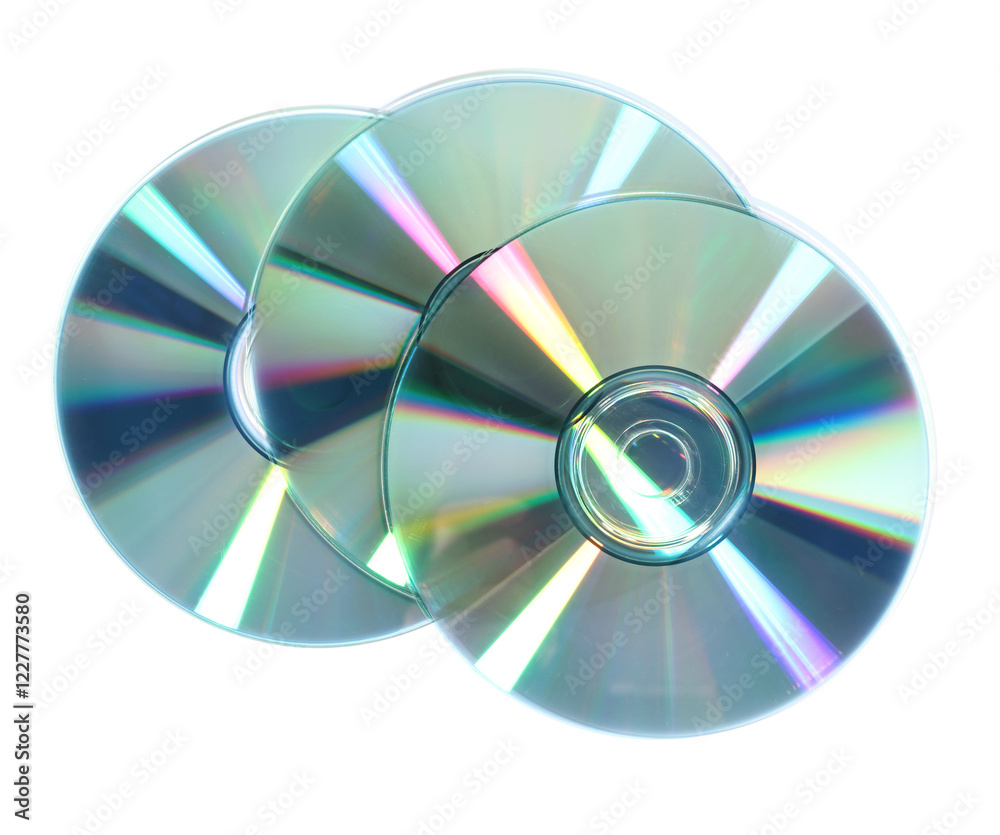 Shiny compact discs isolated on white, top view Shiny compact discs isolated on white, top view