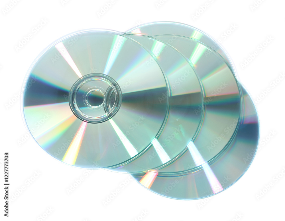 Many shiny compact discs isolated on white, top view Many shiny compact discs isolated on white, top view