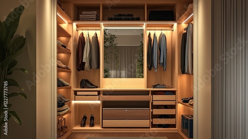 A walk-in closet transformed into a stylish miniature dressing area