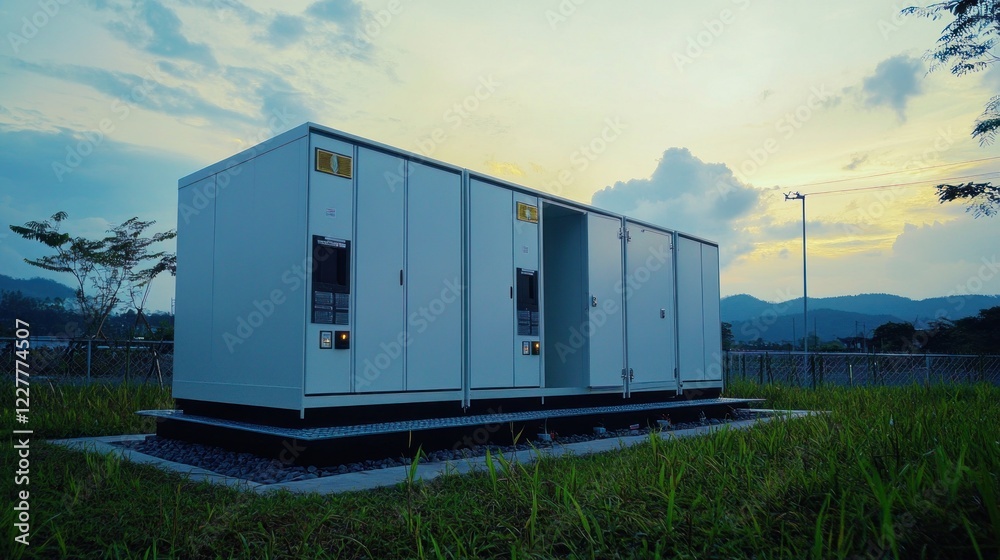 Obraz premium Industrial Power Substation at Sunset