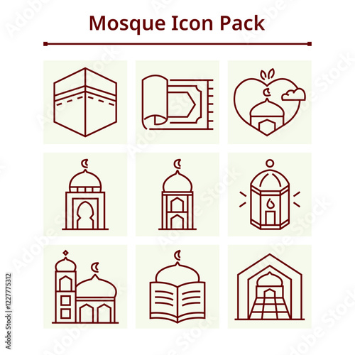 Mosque Icon Pack Outline Style