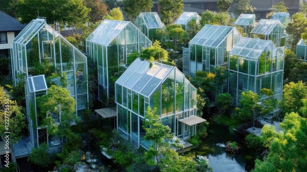 Fototapeta premium Glass Houses Village: A Sustainable Oasis