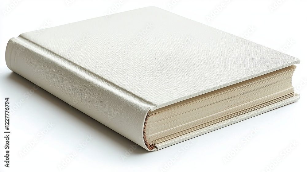 A plain white book with a textured cover, symbolizing knowledge and learning. A plain white book with a textured cover, symbolizing knowledge and learning.