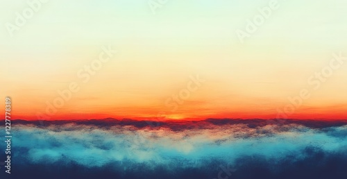 Vibrant Sunset Over Mountains and Cloudscape Artistic Nature Scene