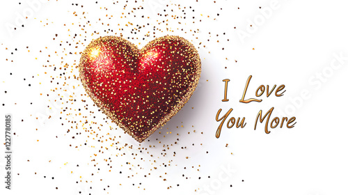 Valentine's Day card with a large heart surrounded by tiny golden sparkles and 