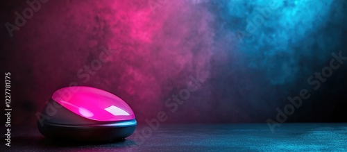 Glow Sticking Nail Lamp for Gel Polish Removal on Dark Background with Colorful Lighting and Selective Focus Empty Space for Text photo