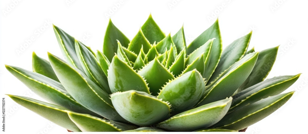 Fototapeta premium Green succulent plant in pot on white background perfect for botanical decor and culinary uses with space for text or branding