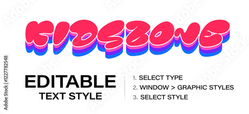 Childhood editable text effect, layered vibrant graphic style template. Customizable tweaking contour style for kids zone, toy and game logo and headline. Vector illustration.